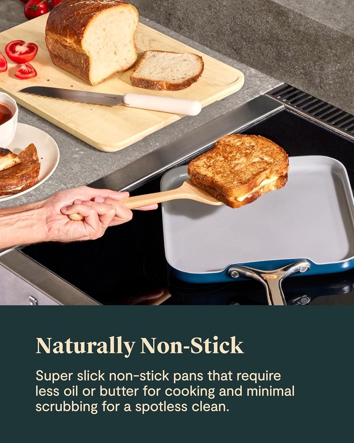 Caraway Home 7pc Square Cookware Set Marigold: Nonstick Ceramic, Silicone Polyester, Electric & Gas Compatible