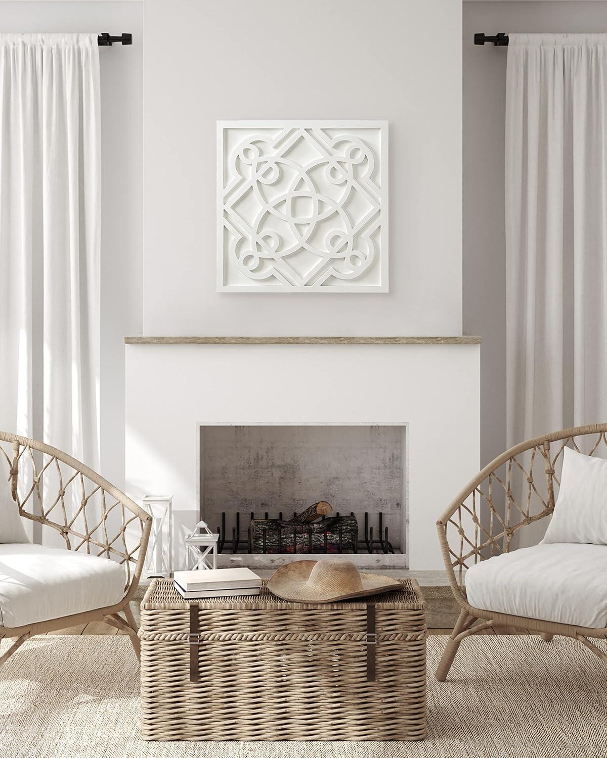 Kate and Laurel Mercador Square Wooden Wall Art Plaque, White, 24 x 24, Modern Farmhouse Dimensional Wood Wall Art Plaque for Simple Coastal Home Decor Design