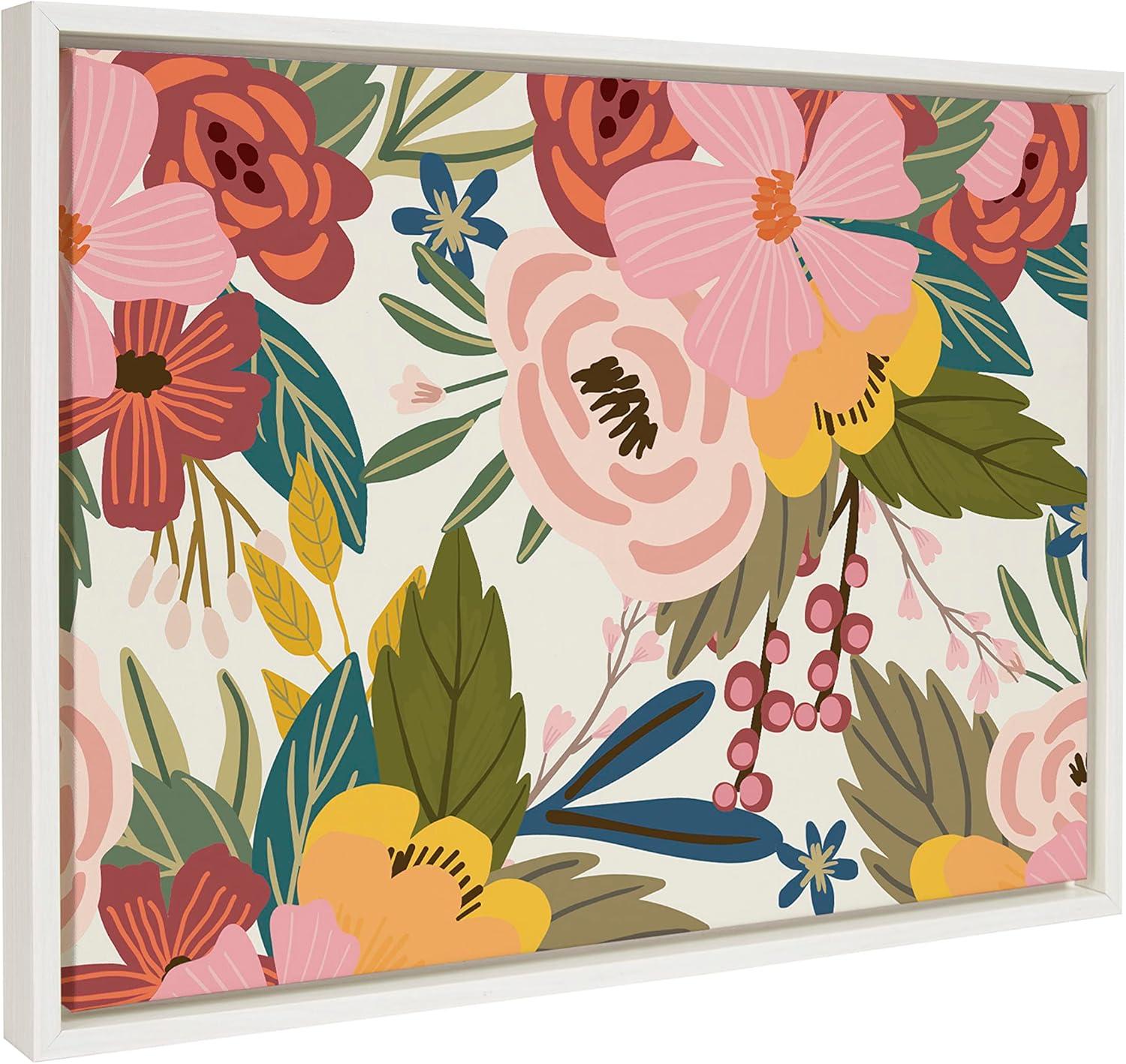 Kate and Laurel Sylvie Softly Framed Canvas Wall Art by Mia Charro, 18x24 White, Modern Fun Abstract Colorful Botanical Flower Art for Wall