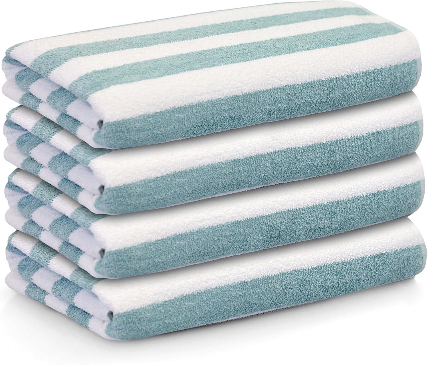 Seafoam and White Cabana Stripe Beach Towel Set, 70x30, 4-Piece