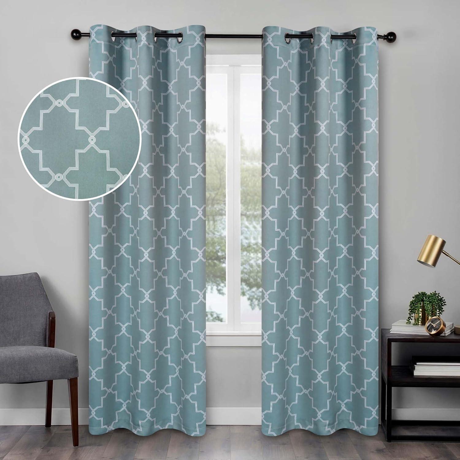 Superior Trellis Blackout Curtains, Rod Pocket, Set of 2, 42" x 63", Teal