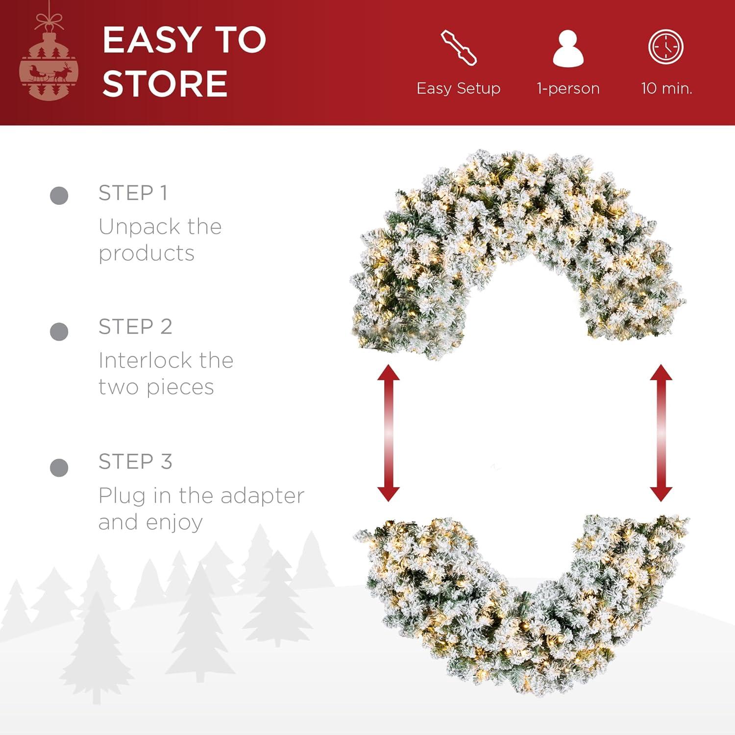 Best Choice Products 48in Artificial Pre-Lit Flocked Fir Christmas Wreath Decoration w/ 200 2-in-1 LED Lights, 714 Tips