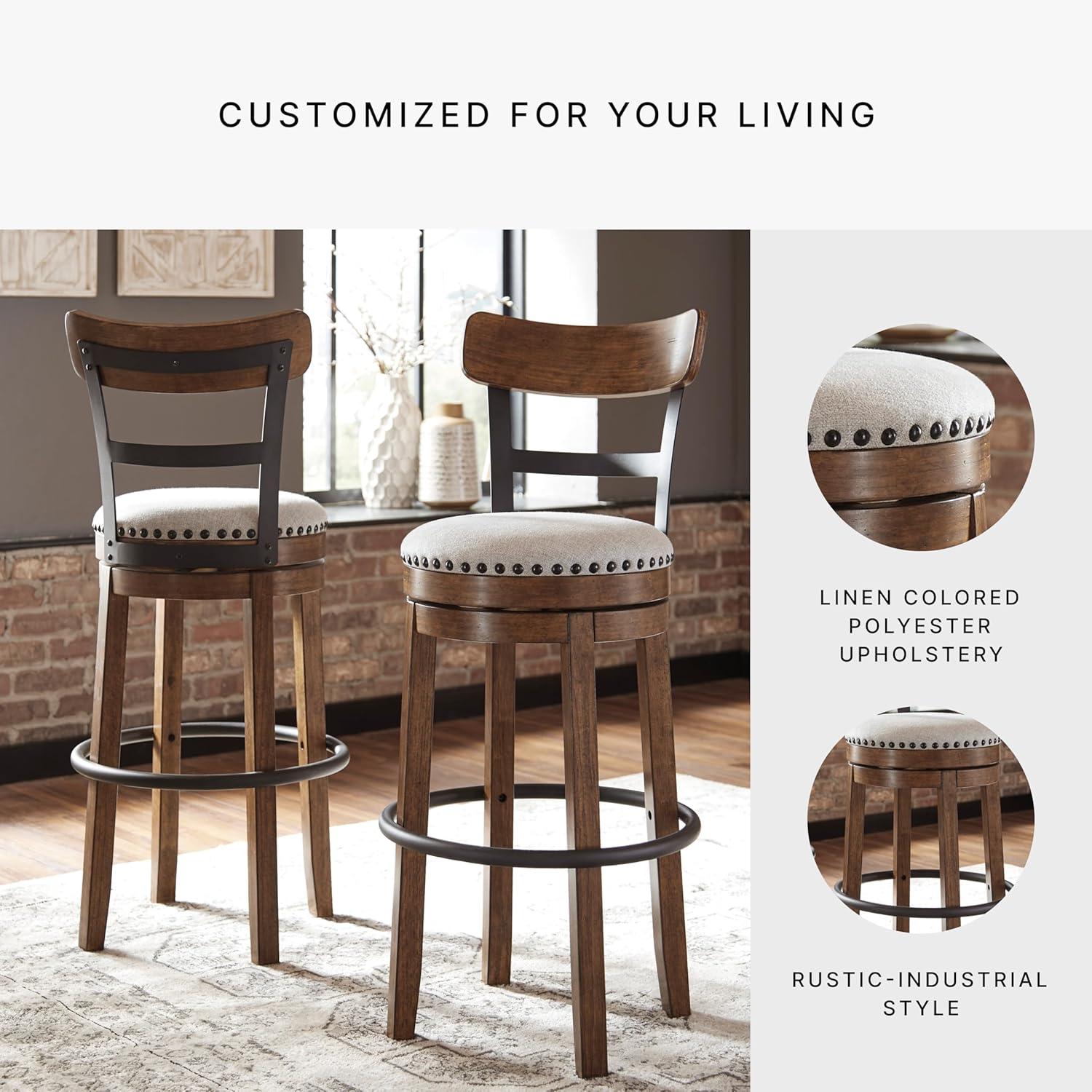 Tall Valebeck Upholstered Swivel Barstool Brown - Signature Design by Ashley: Kitchen Counter Height, Rustic Style