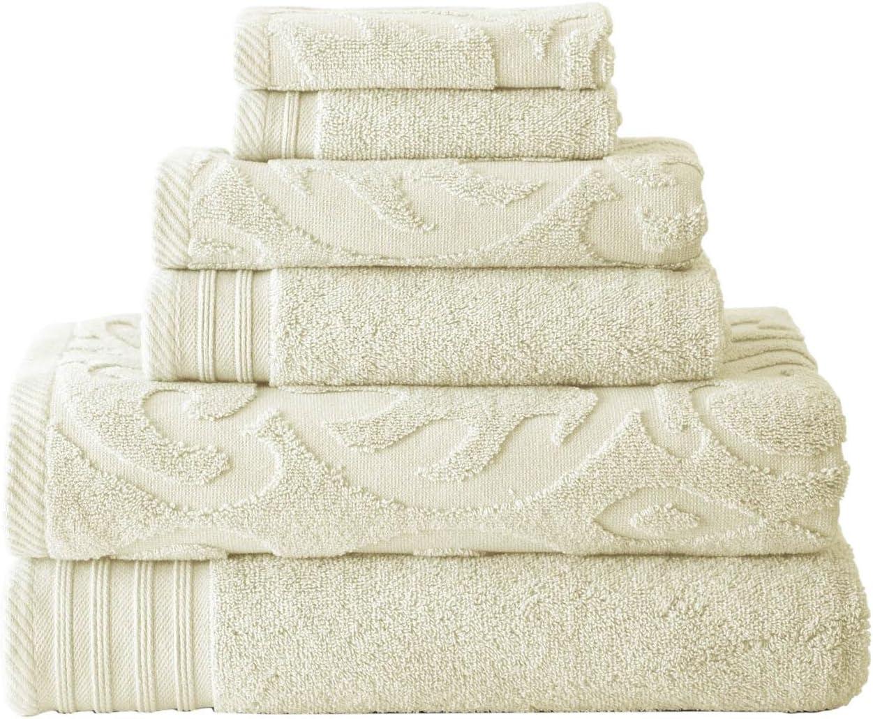 Modern Threads Modern Threads Jacquard 6-Piece, 2 Bath Towels, 2 Hand Towels, 2 Washcloths, Solid Ultra Soft 550GSM 100% Combed Cotton Towel Set