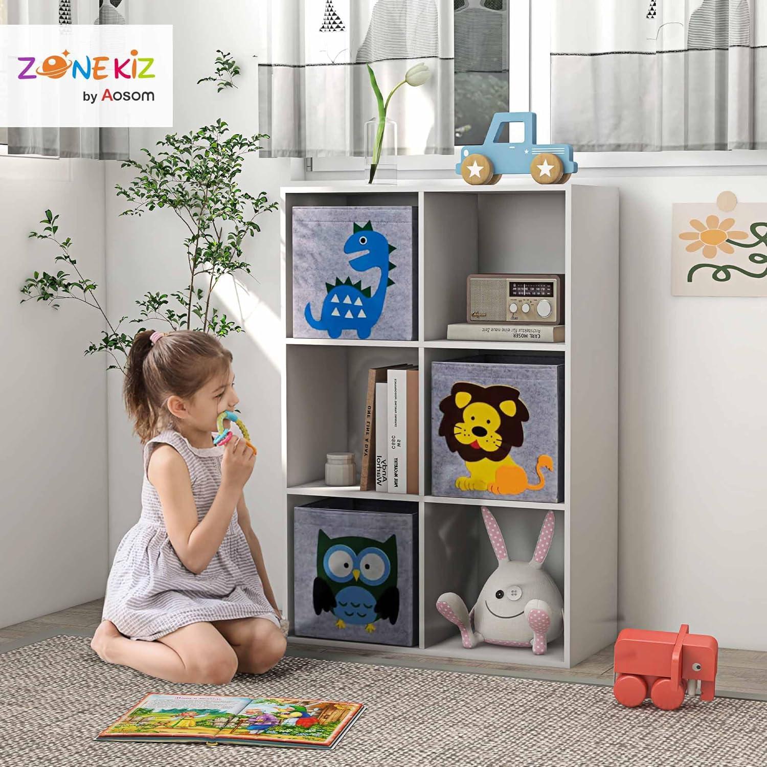 Children's Toy Organizer, Toy Storage with 3 Storage Bins and Cute Animal Design, Toy Shelf for Kids 3+ Years Old, White