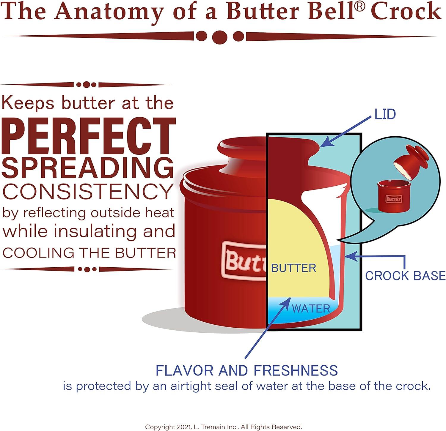 The Original Butter Bell® Crock By L. Tremain - French Butter Crock For Spreadable Soft Butter, Ceramic Butter Keeper for Counter, White with Gold Trim Butter Holder, 1 Piece, 3.94 x 3.94 x 4.14