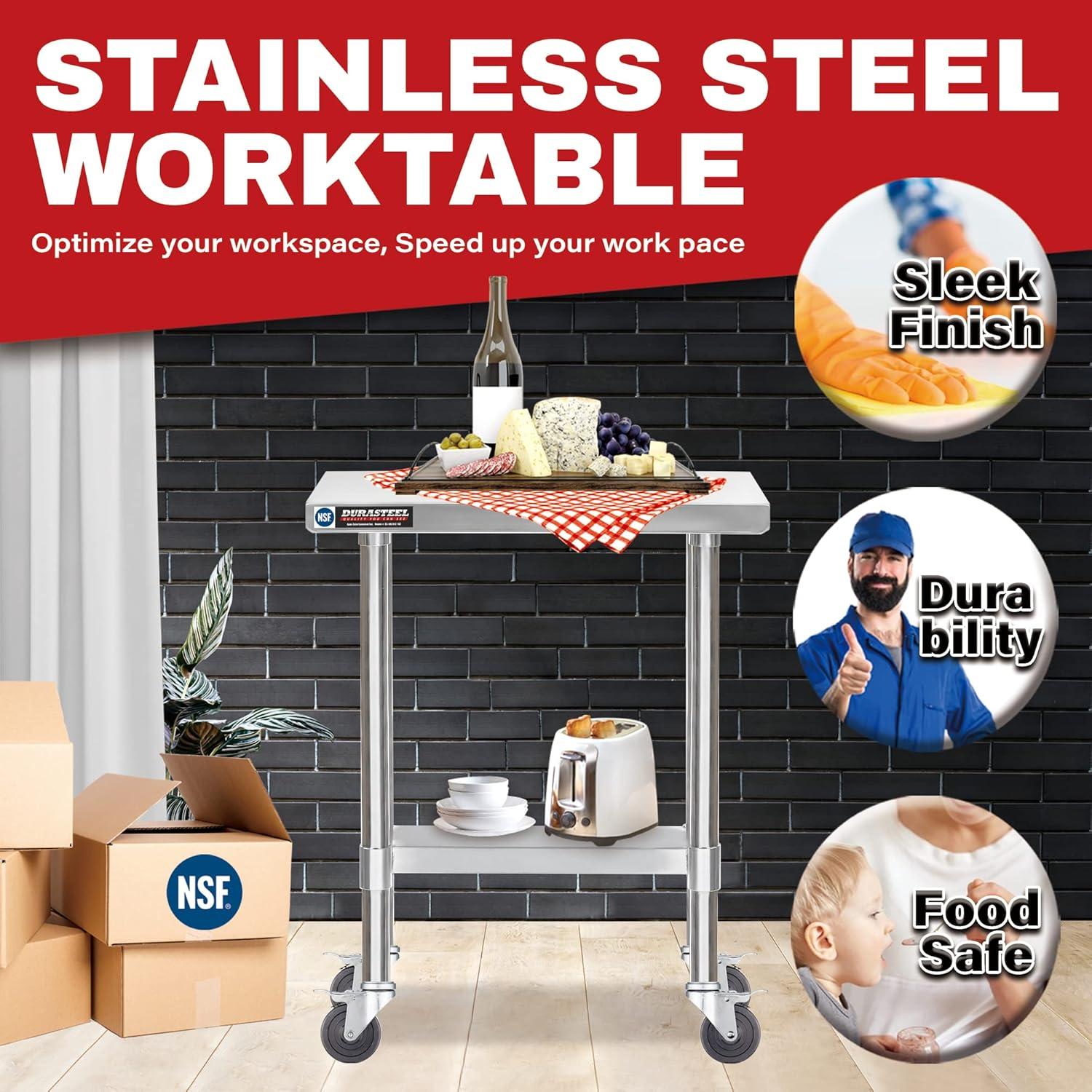 DuraSteel 30" Stainless Steel Mobile Prep Table with Undershelf