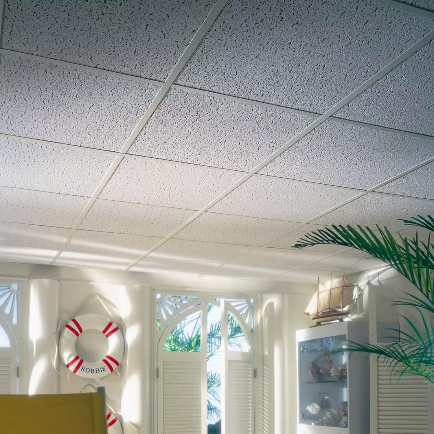 24x24 White Textured Acoustic Ceiling Tiles for Suspended Grids, 16-Pack