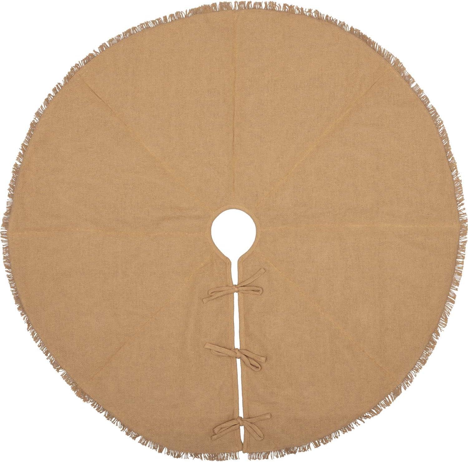 Natural Tan Burlap Cotton Farmhouse Christmas Tree Skirt, 48" Diameter