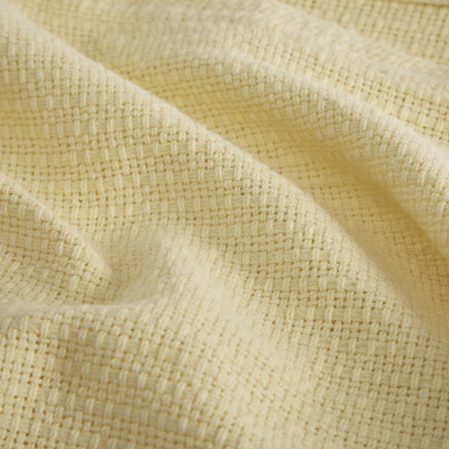 Luxury Freshspun King-Size Yellow Cotton Basketweave Blanket