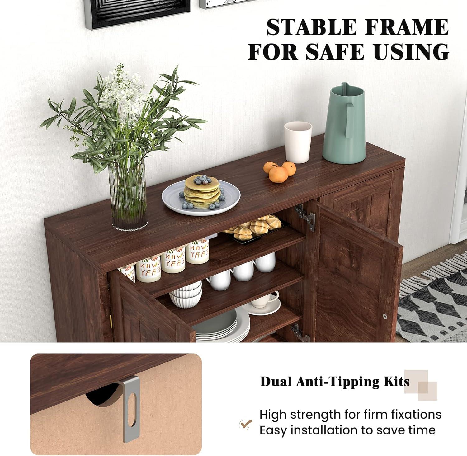 Costway 3-Door Buffet Sideboard Storage Credenza Cabinet Console Adjustable Shelf Brown