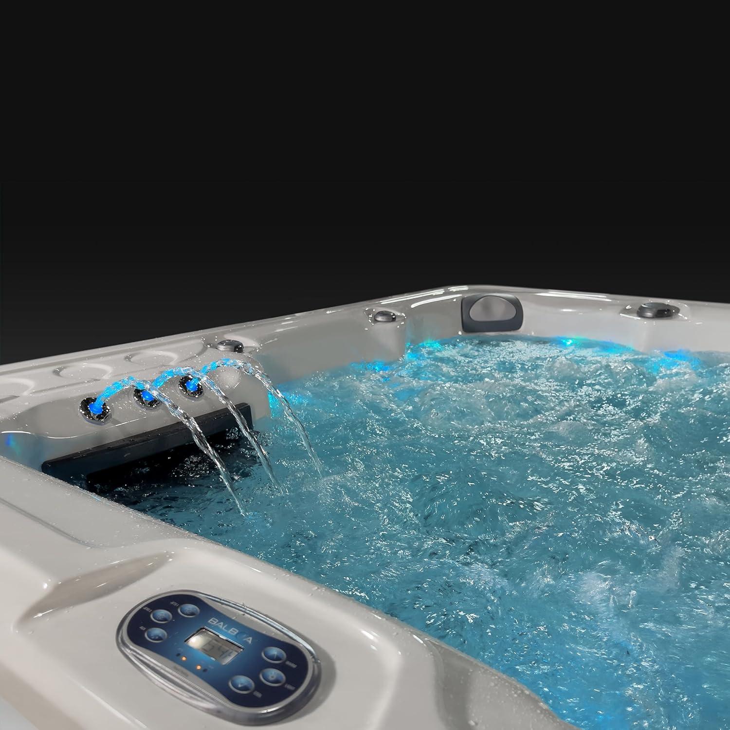 Scenic 6-Person 69-Jet Lounger Hot Tub Spa with Bluetooth Stereo, 4 Pumps, LED Lighting, Stainless Steel Heater and Ozonator, Insulated Cover Included