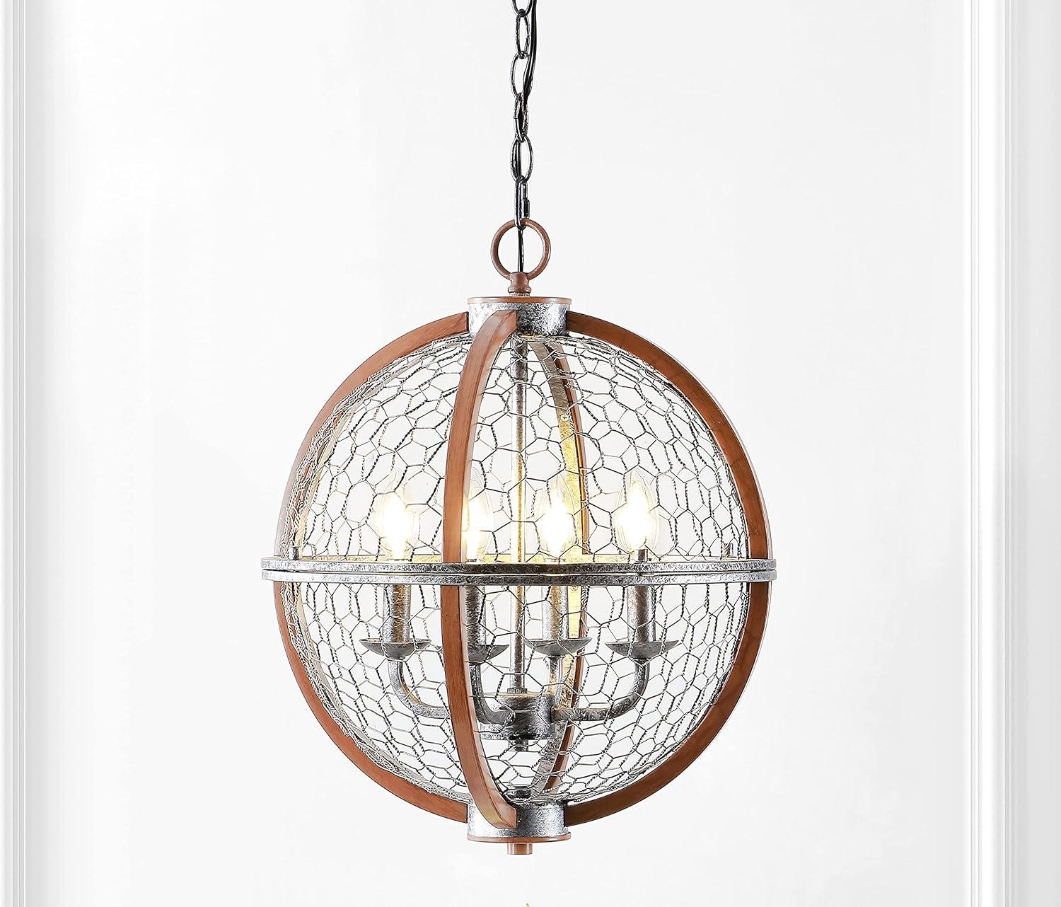 Rustic Silver and Brown Round LED Pendant Light