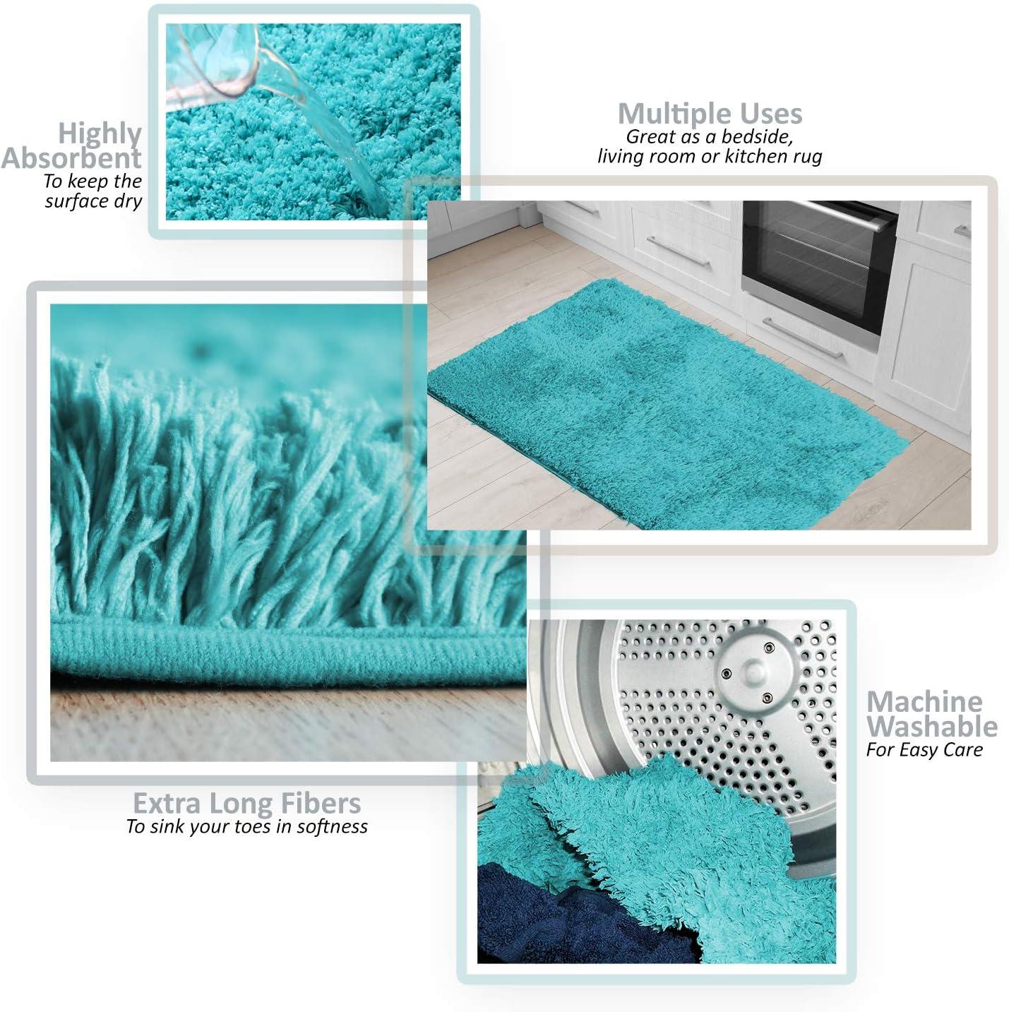 Clara Clark Set of 3 Absorbent Bath Mat Non-Slip Backing Rubber Bathroom Rugs, 17x24 & 20x32, Teal