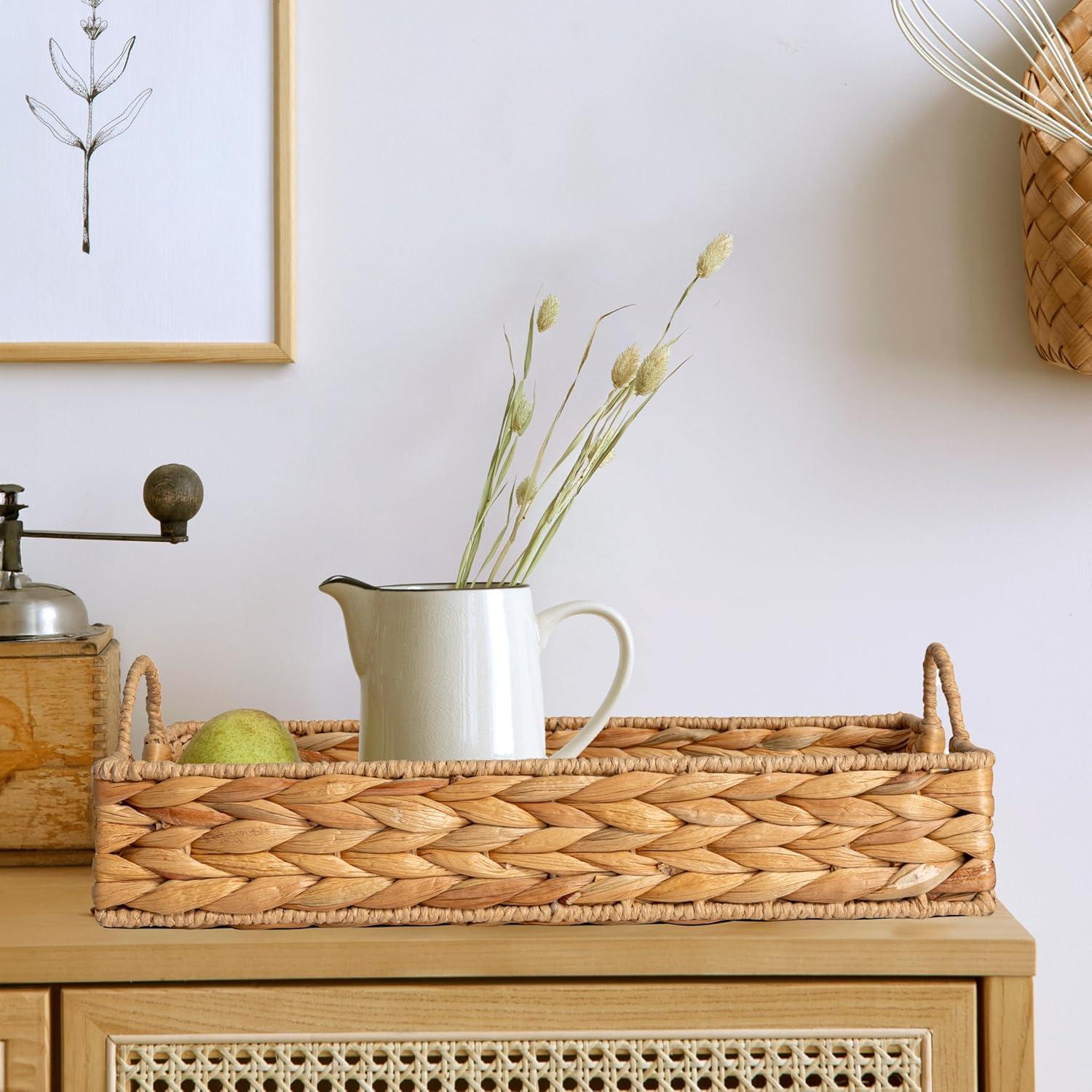 Water Hyacinth Woven Tray With Cutout Handles