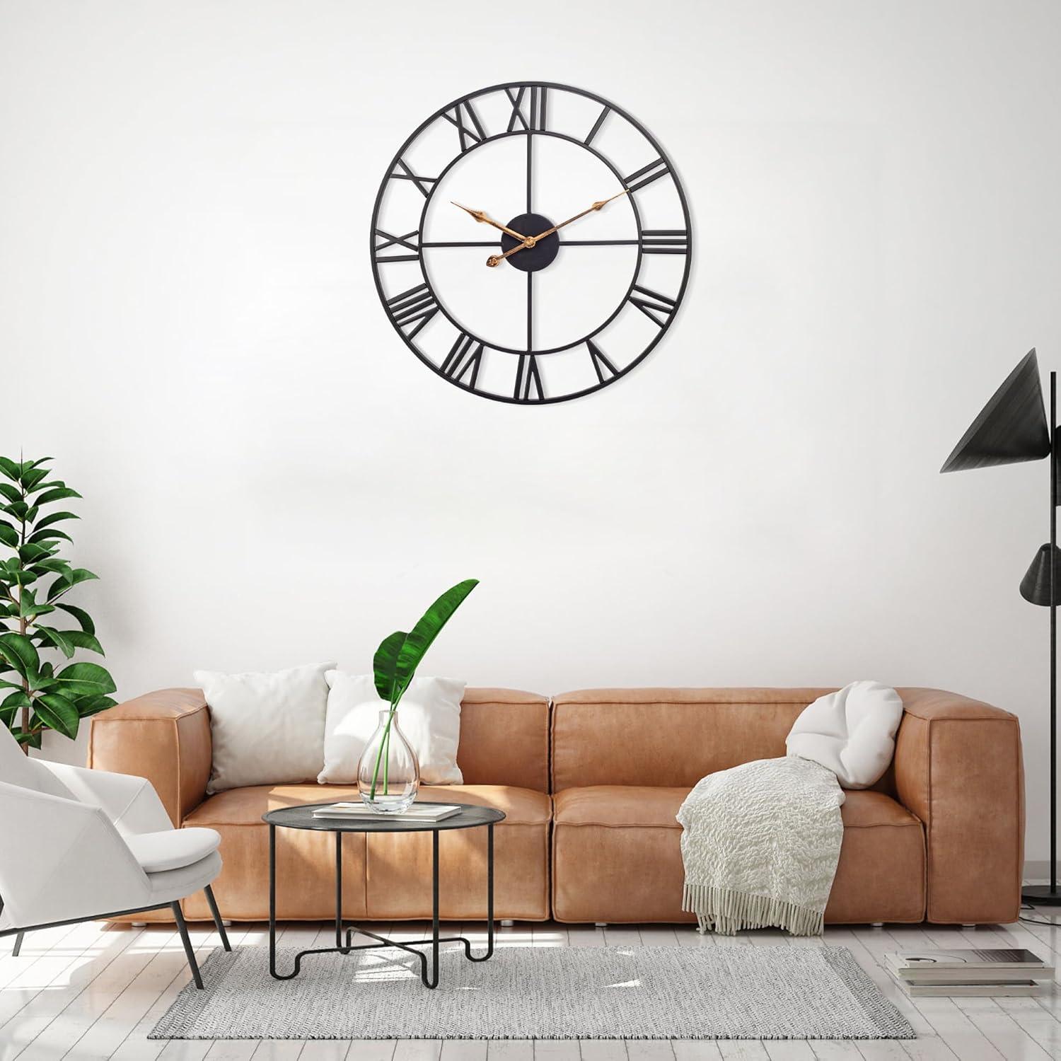 Oversized Black Metal Roman Numeral Wall Clock