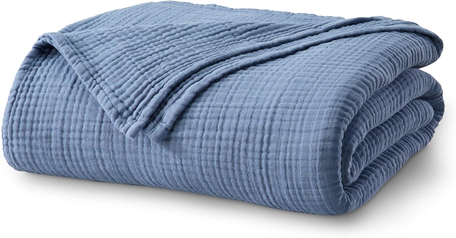 Market & Place 100% Cotton Muslin Bed Blanket King Blue
