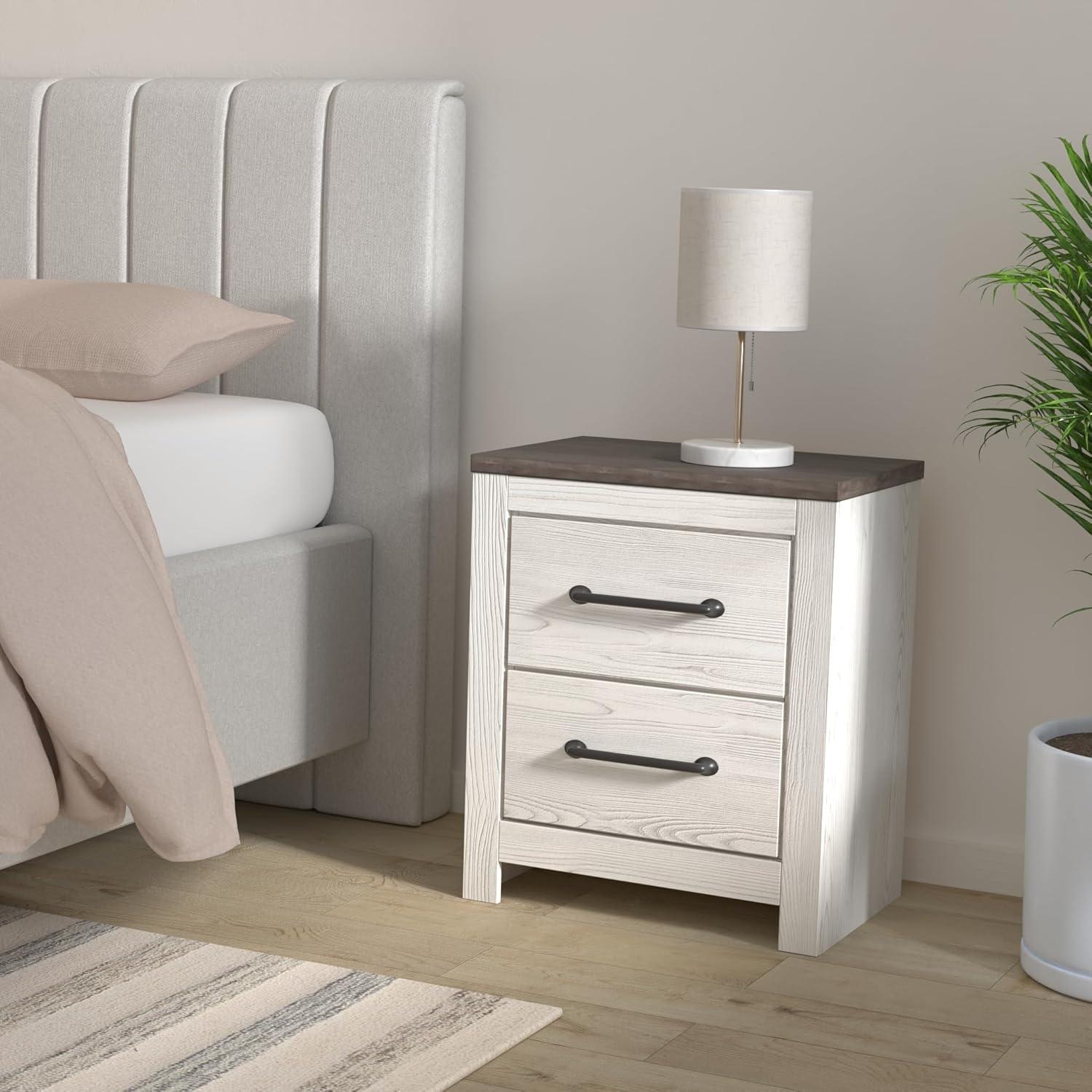 Transitional Gray and White 2-Drawer Nightstand