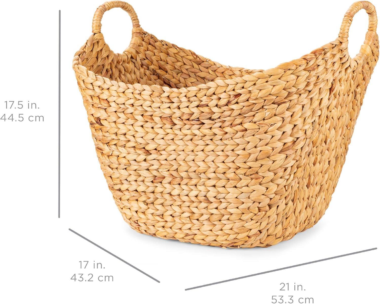 Large Vintage Laundry Basket Multipurpose Hyacinth  Basket  Handwoven French-Style Organizer Tote for Bedroom  Living Room  Bathroom  w/Handles - Natural