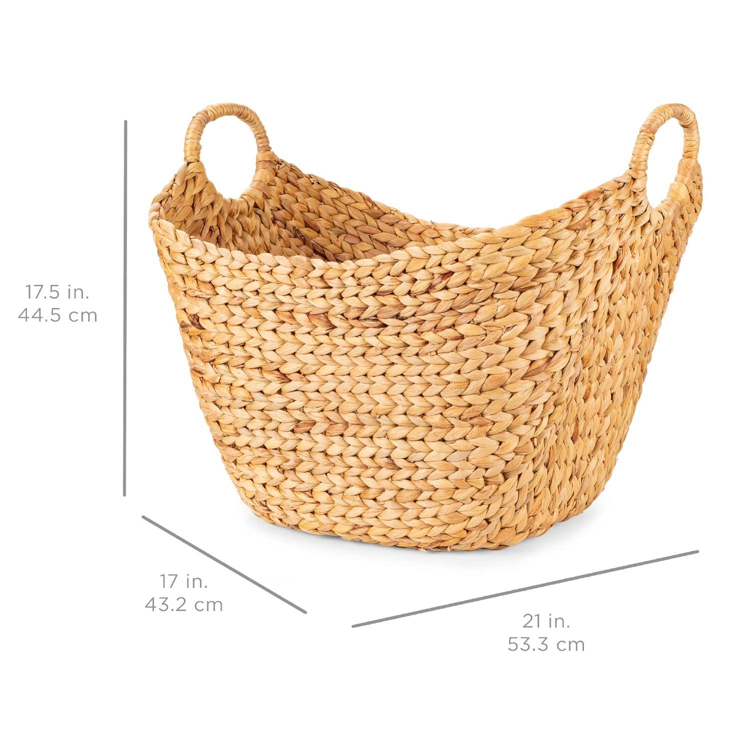 Large Vintage Laundry Basket Multipurpose Hyacinth  Basket  Handwoven French-Style Organizer Tote for Bedroom  Living Room  Bathroom  w/Handles - Natural