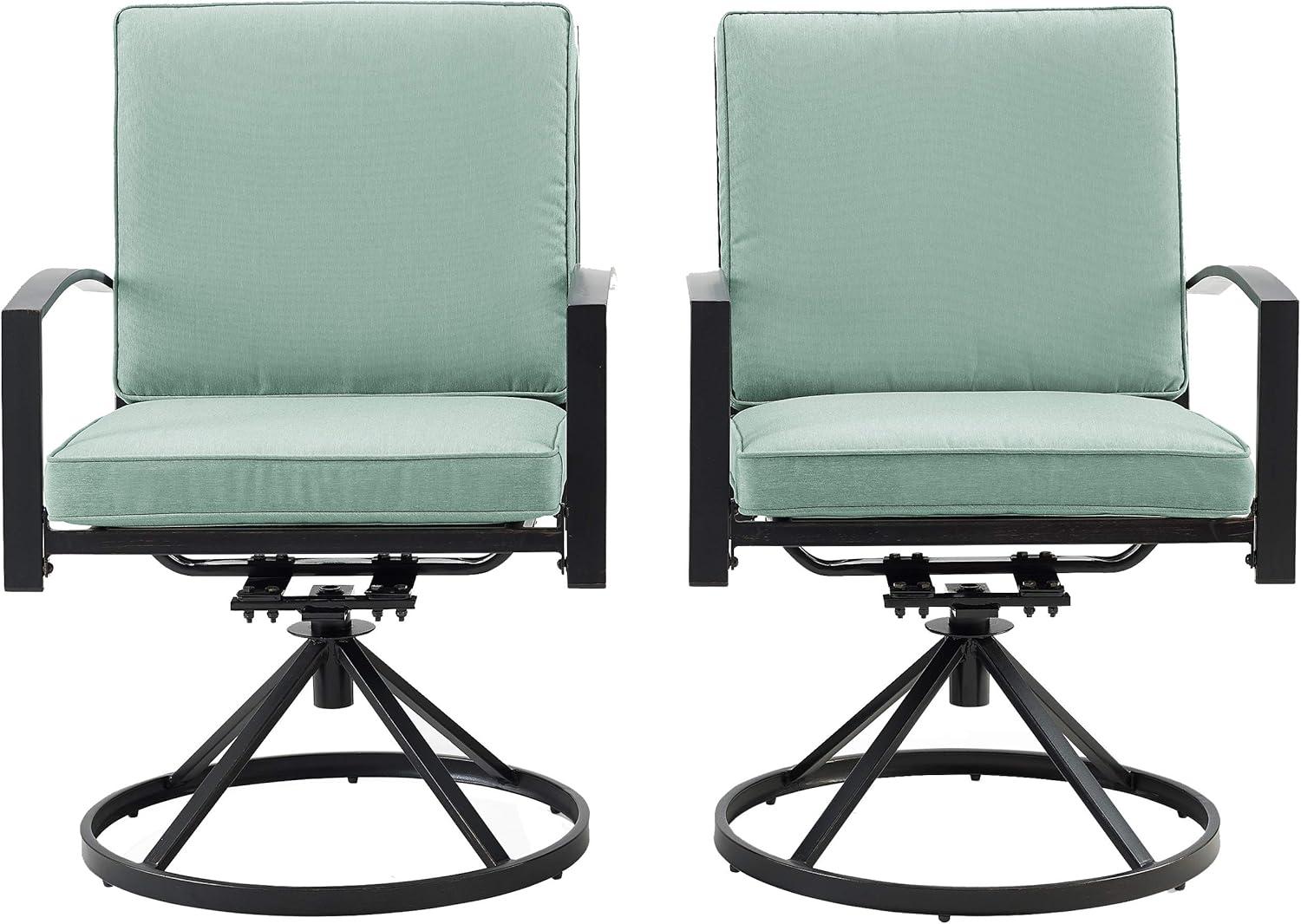 Crosley Furniture Kaplan Fabric Outdoor Swivel Chair Set in Green (Set of 2)