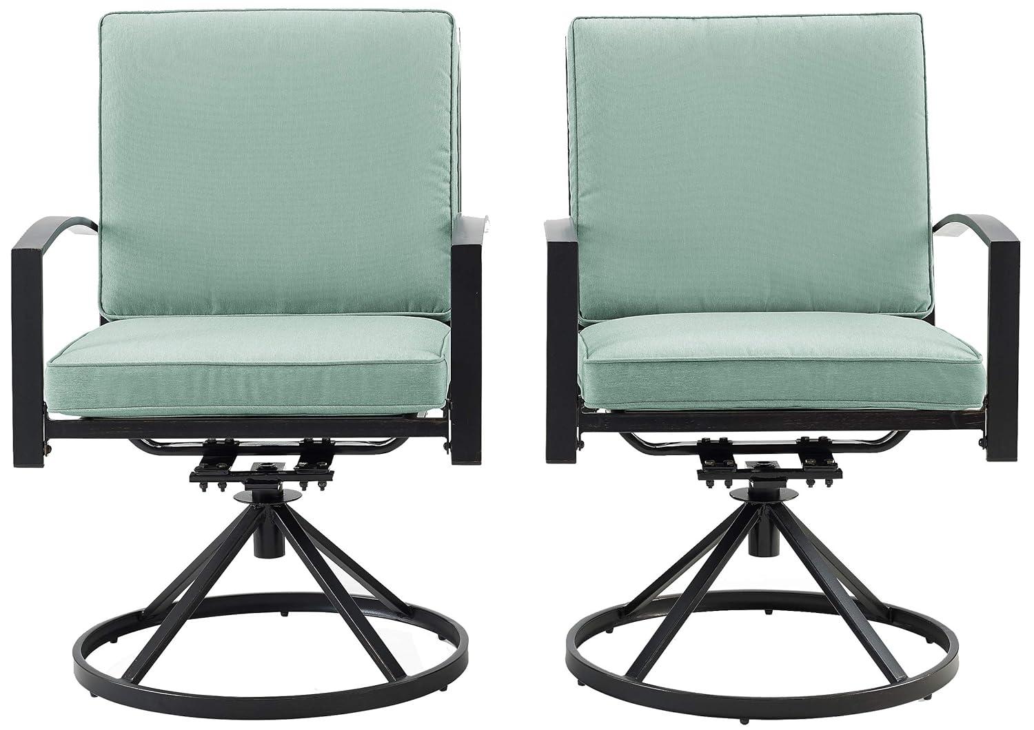 Crosley Furniture Kaplan Fabric Outdoor Swivel Chair Set in Green (Set of 2)