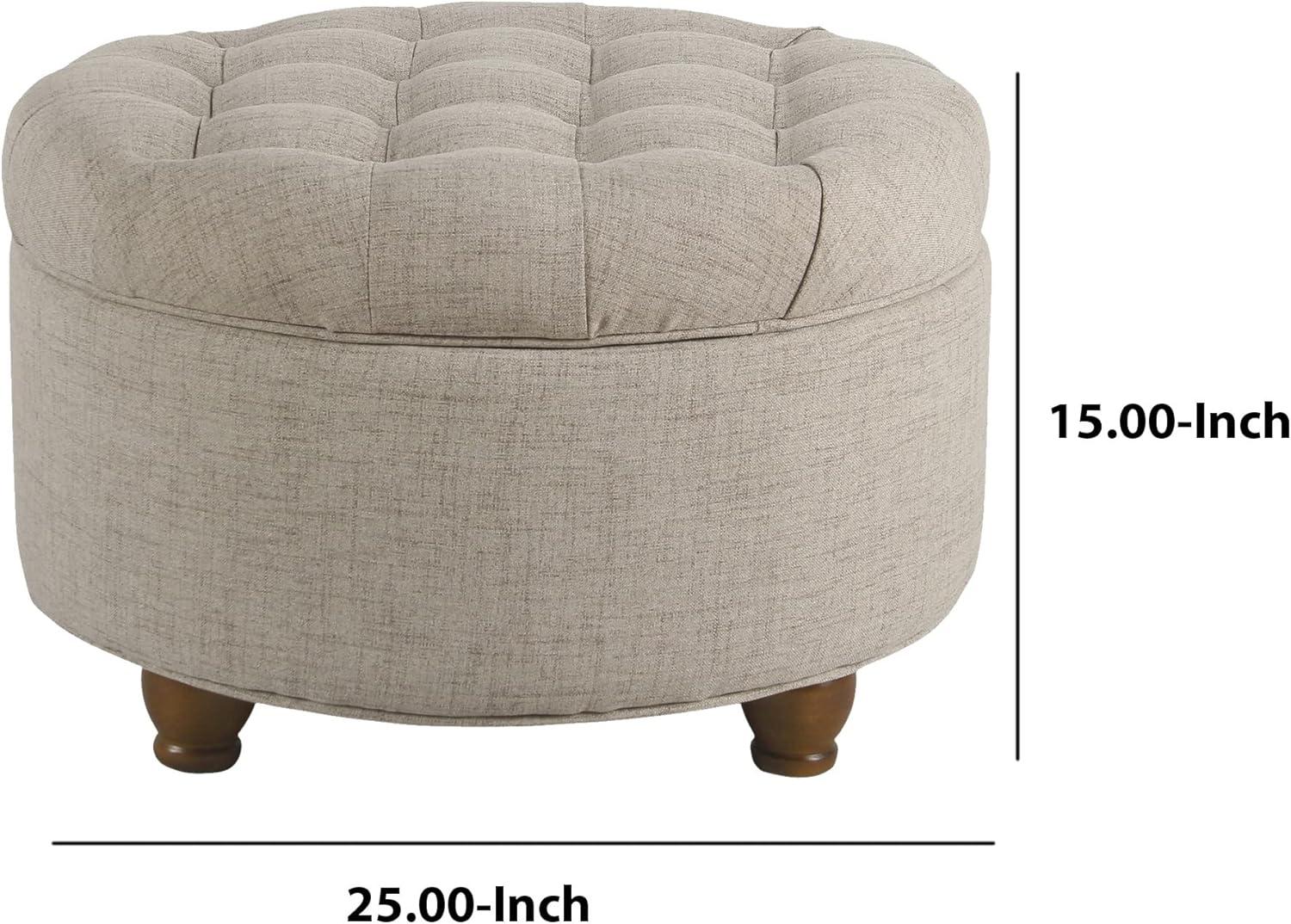 Benzara Otomana de Madera Tapizada en Tela con Almacenamiento con Tapa Elevable Capitoné, Beige-Color:Beige