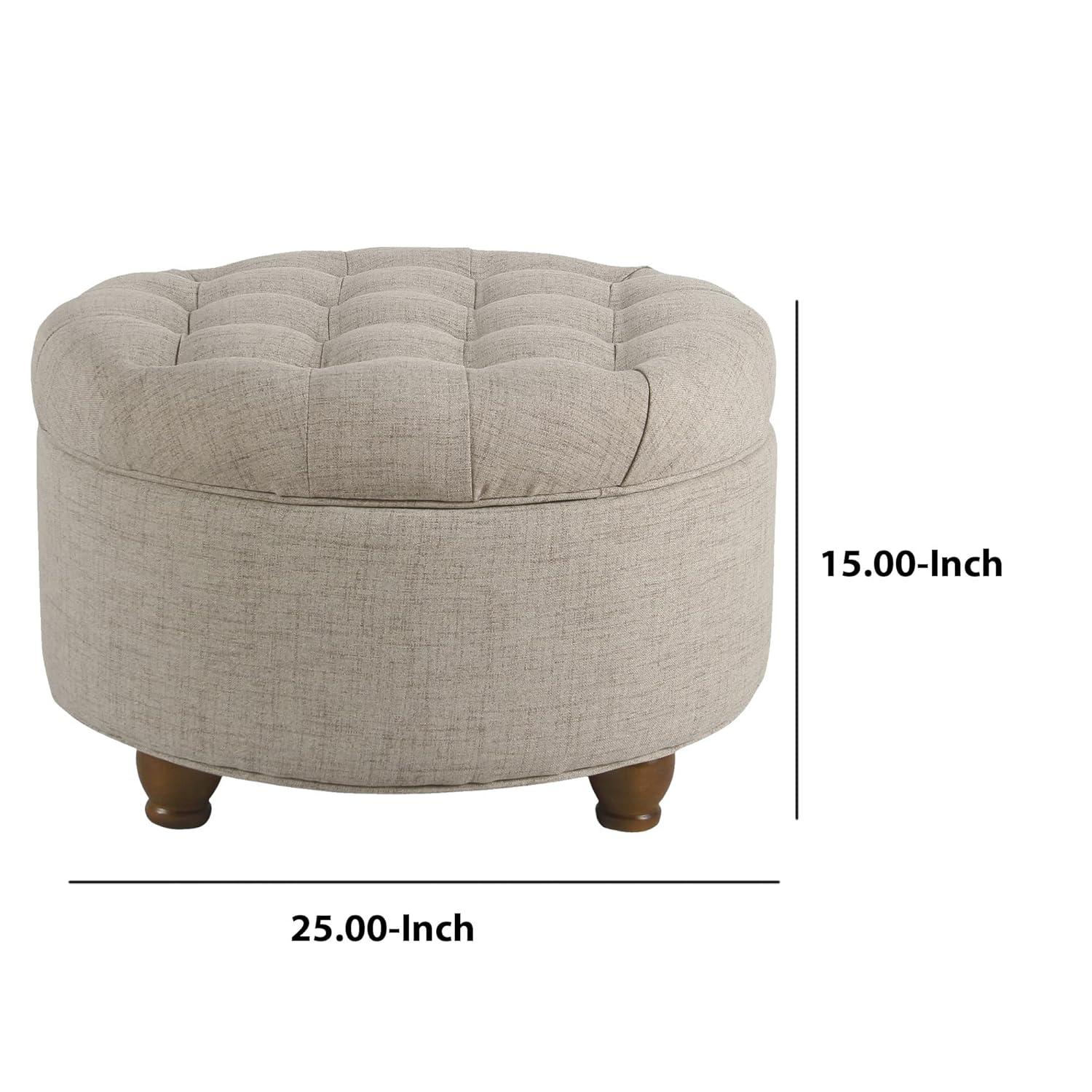 Benzara Otomana de Madera Tapizada en Tela con Almacenamiento con Tapa Elevable Capitoné, Beige-Color:Beige