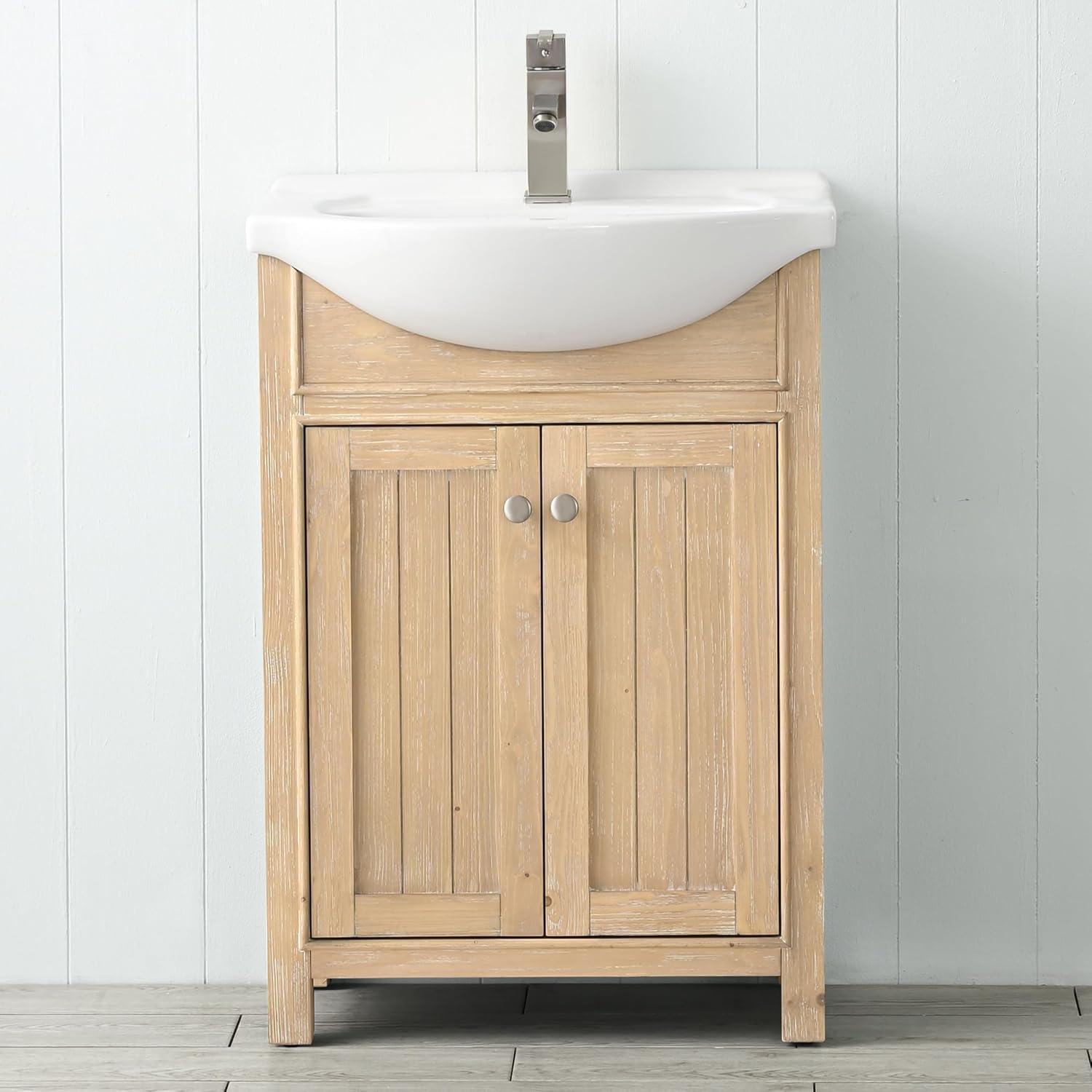 Design Element Marian 24" Single Sink Bath Vanity in Oak with Porcelain Top