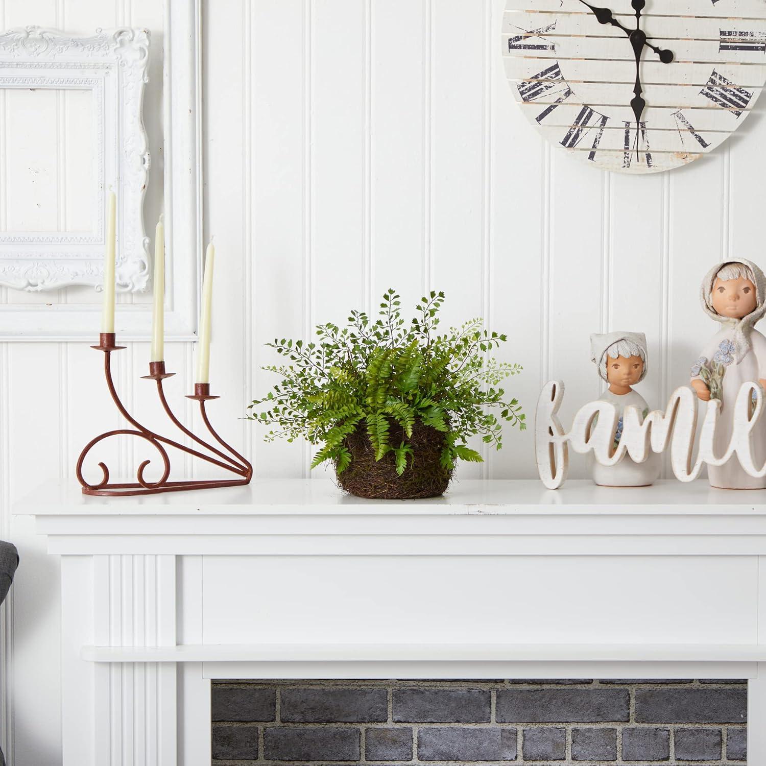 Subtle Earthy Silk Fern Tabletop Arrangement in Twig & Moss Basket