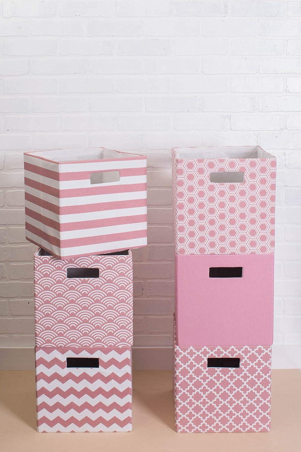 Contemporary Home Living Rose Pink Cube Storage Bin with Lattice Design 13"