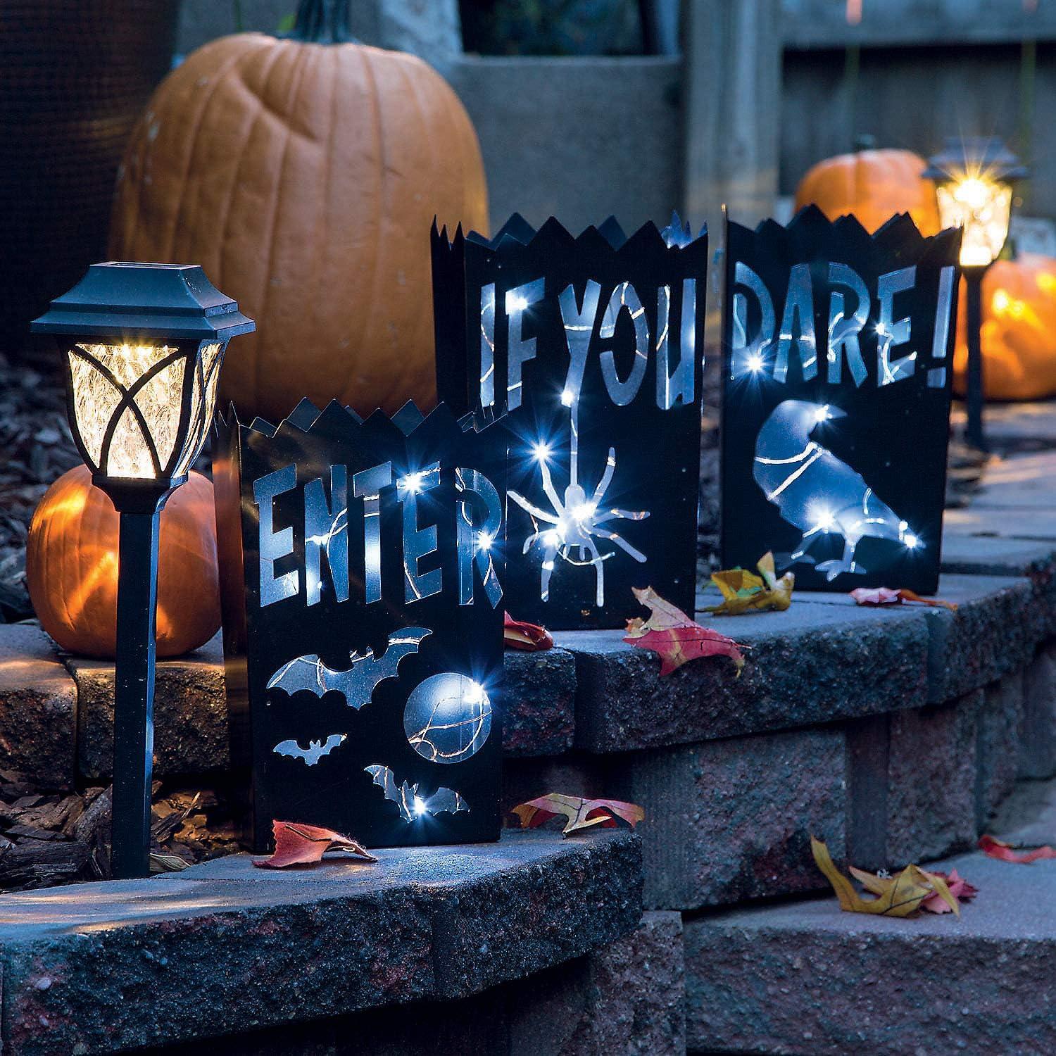 Vintage Black Metal Halloween Luminaries - 3 Piece Set