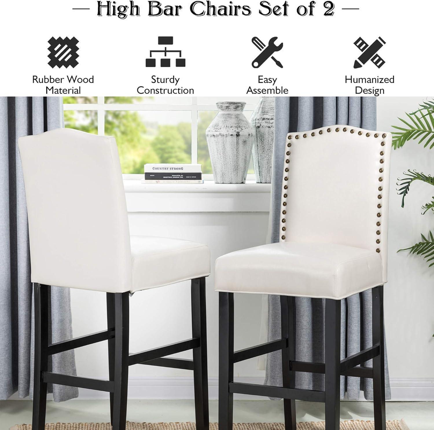 Set of 2 Upholstered PU Barstools with Studded Decor - Glitzhome