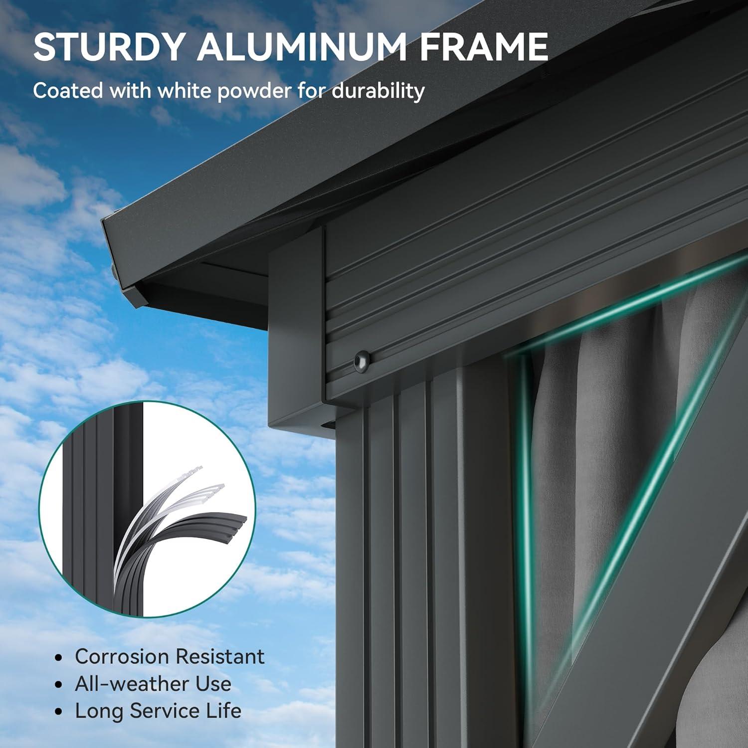 Kozyard Kozyard Alexander Gray Double Roof Hardtop Gazebo with Privacy Curtain Mosquito Netting