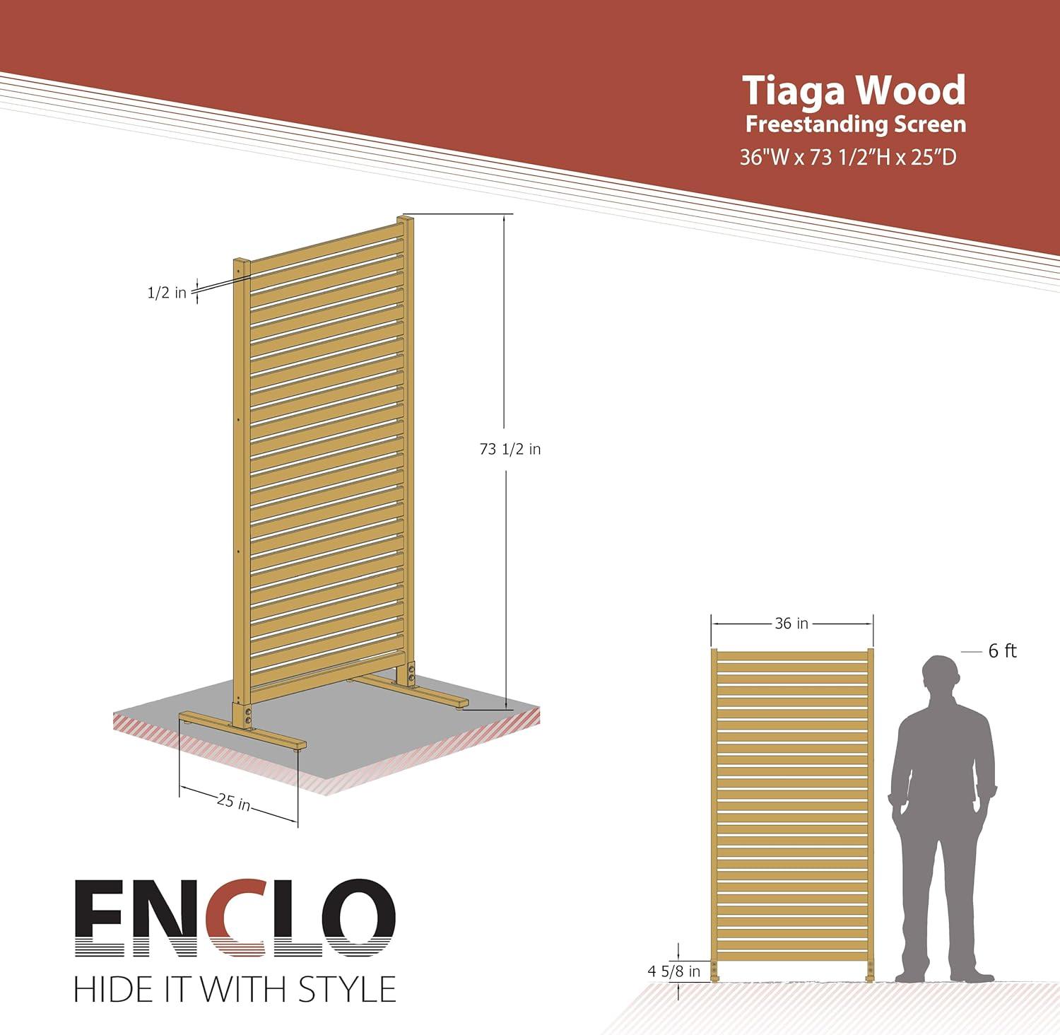 Enclo Privacy Screens EC18030 Tiaga 6 ft H x 3 ft W Freestanding or Surface Mounted Slatted Premium Wood Privacy Screen Kit (1 Panel)