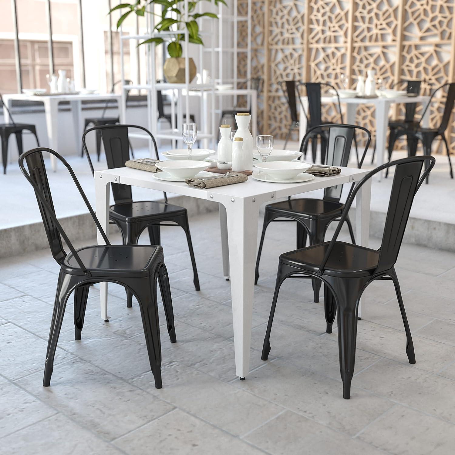 Flash Furniture Hucheson Metal Indoor-Outdoor Stackable Chair - Restaurant Chair - Bistro Chair (Set of 4)
