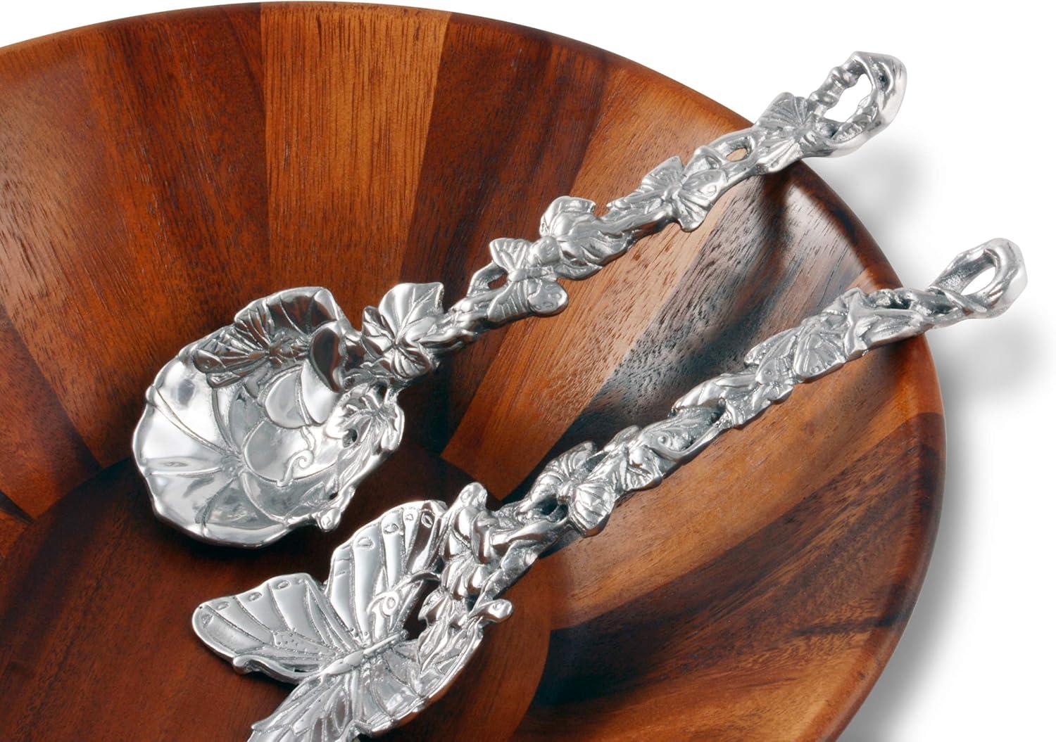 Silver Butterfly and Flower Aluminum Salad Server Set