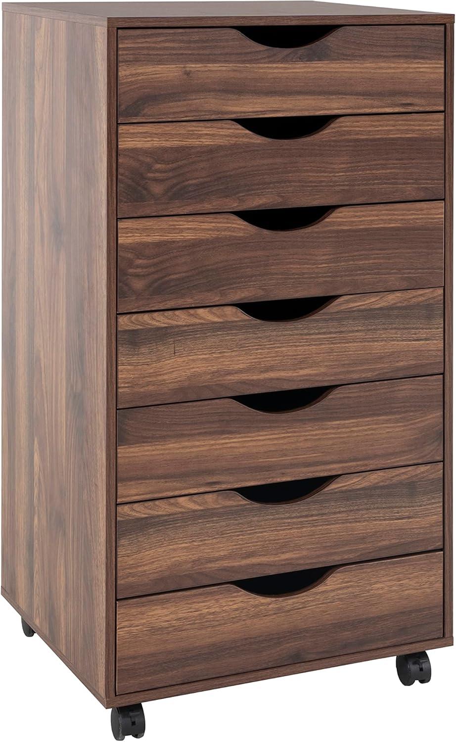 Drawer Dresser Storage Cabinet for Makeup Dresser Tall Chest of Drawers, Drawer Chest Makeup Cabinet with Wheels Wood Closet Storage Drawers for Bedroom by Naomi Home-Color:Brown Oak,Size:7 Drawer