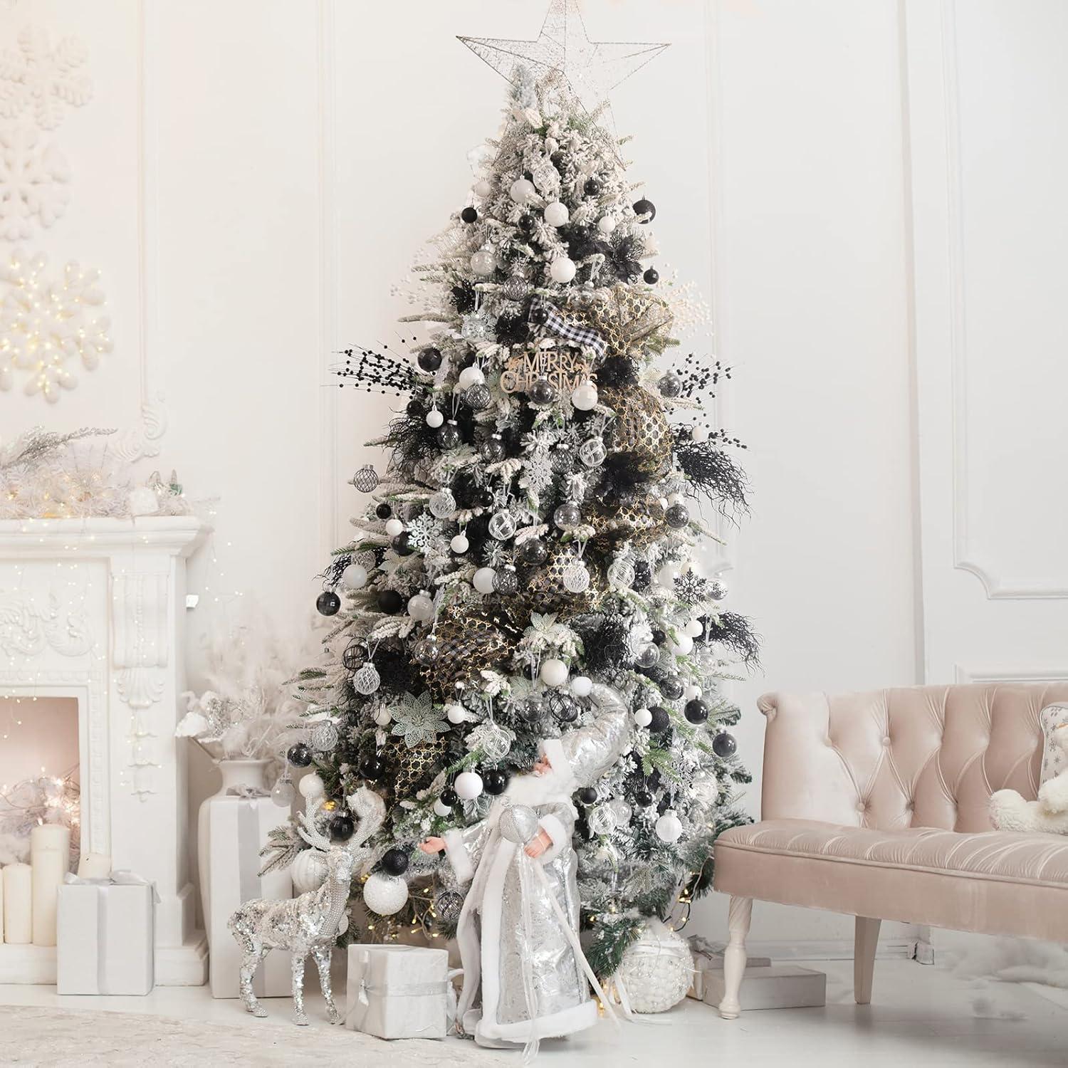 30Pcs Christmas Ball Ornaments- NOGIS 60mm/2.36" Shatterproof Clear Plastic Xmas Balls Baubles Set with Stuffed Delicate Sparkling, Hanging Christmas Tree Decorations (White)