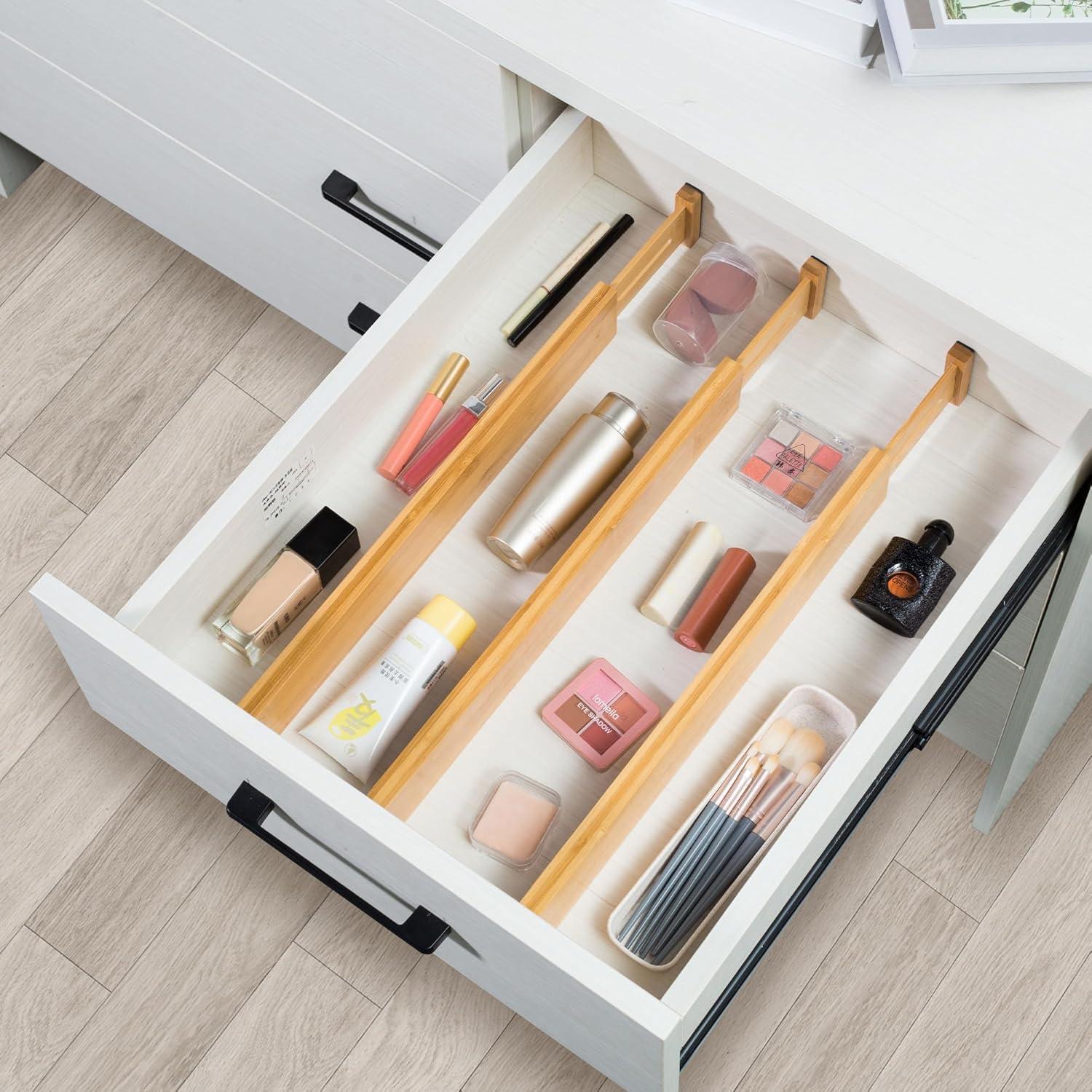 VaeFae 6-Pack Bamboo Drawer Dividers (Fits 15"-18" Drawer Inner Dimensions), Adjustable Expandable Organizer, Multi-Functional for Kitchen, Bedroom, Office & Bathroom