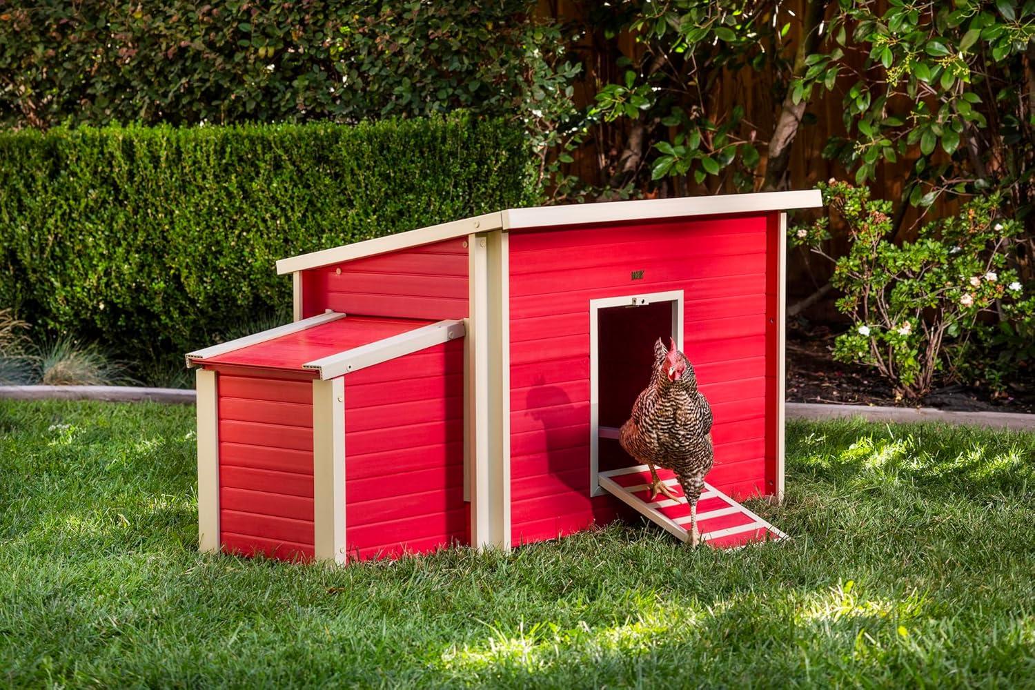 New Age Pet® ECOFLEX® Red Fontana Chicken Barn, Eco-Friendly and Non-Toxic Urban Coop for 2-3 Chickens, Easy Assembly, with Nesting Box and Roosting Bars, Moisture and Odor Resistant