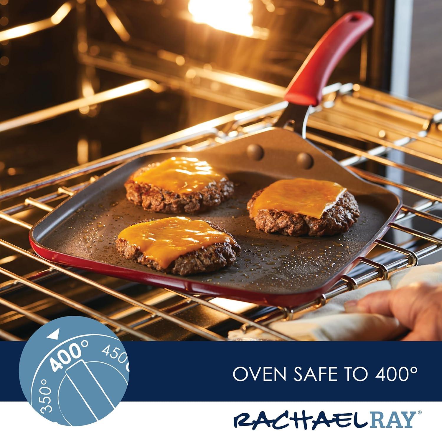 Rachael Ray Rachael Ray Cook + Create Aluminum Nonstick Square Stovetop Griddle Pan, 11-Inch