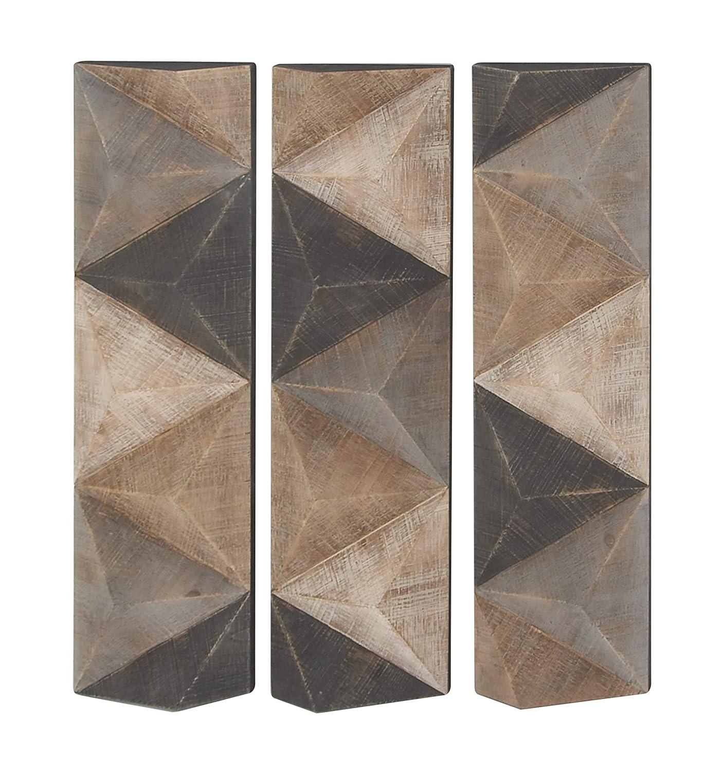 DecMode Decoración de Pared con Patrón de Azulejos Triangulares de Madera Tallada Estilo Granja con Acabado Marrón/gris, 11"Ancho x 36"Alto