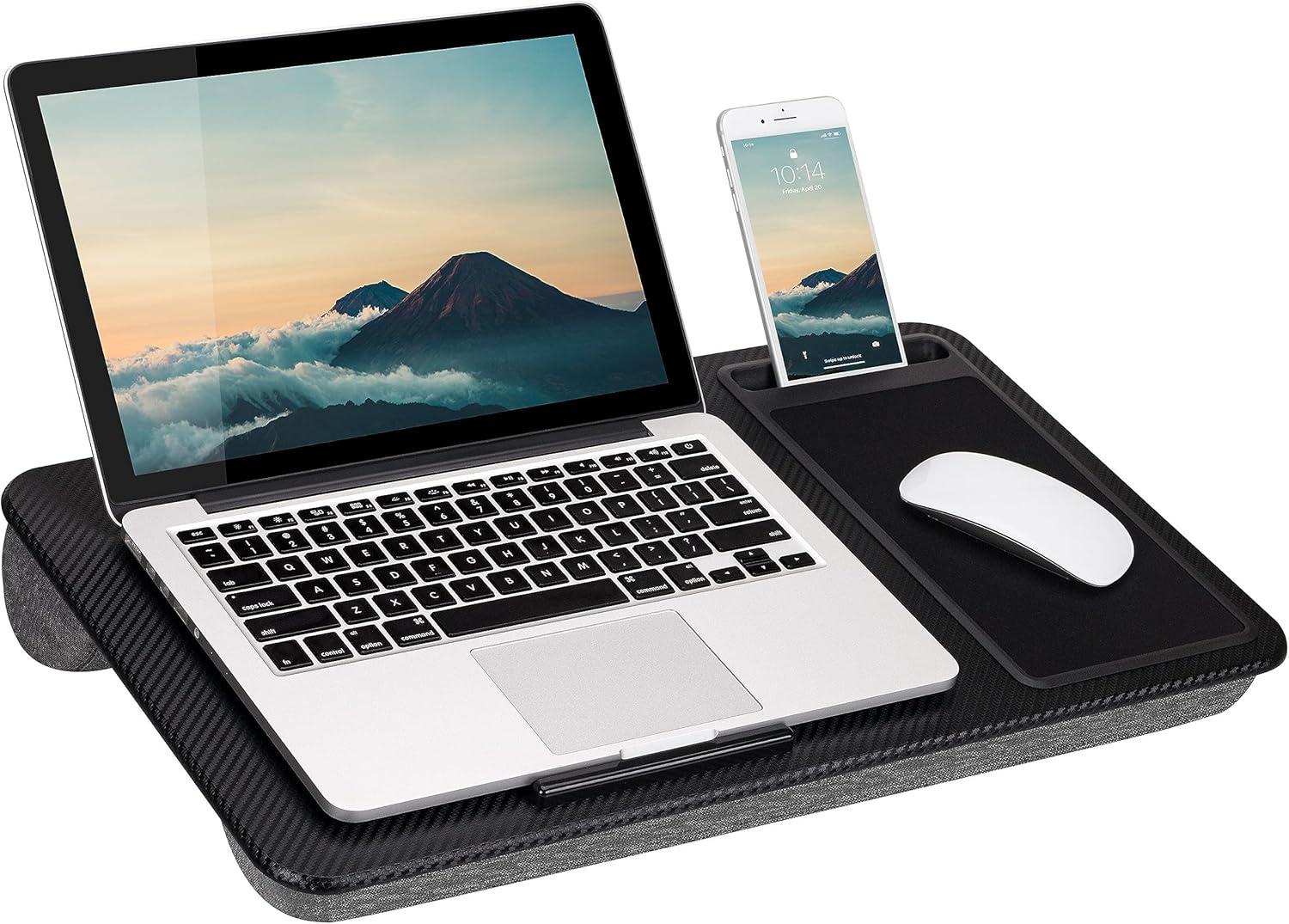 Black Carbon Laptop Stand with Mouse Pad and Phone Slot