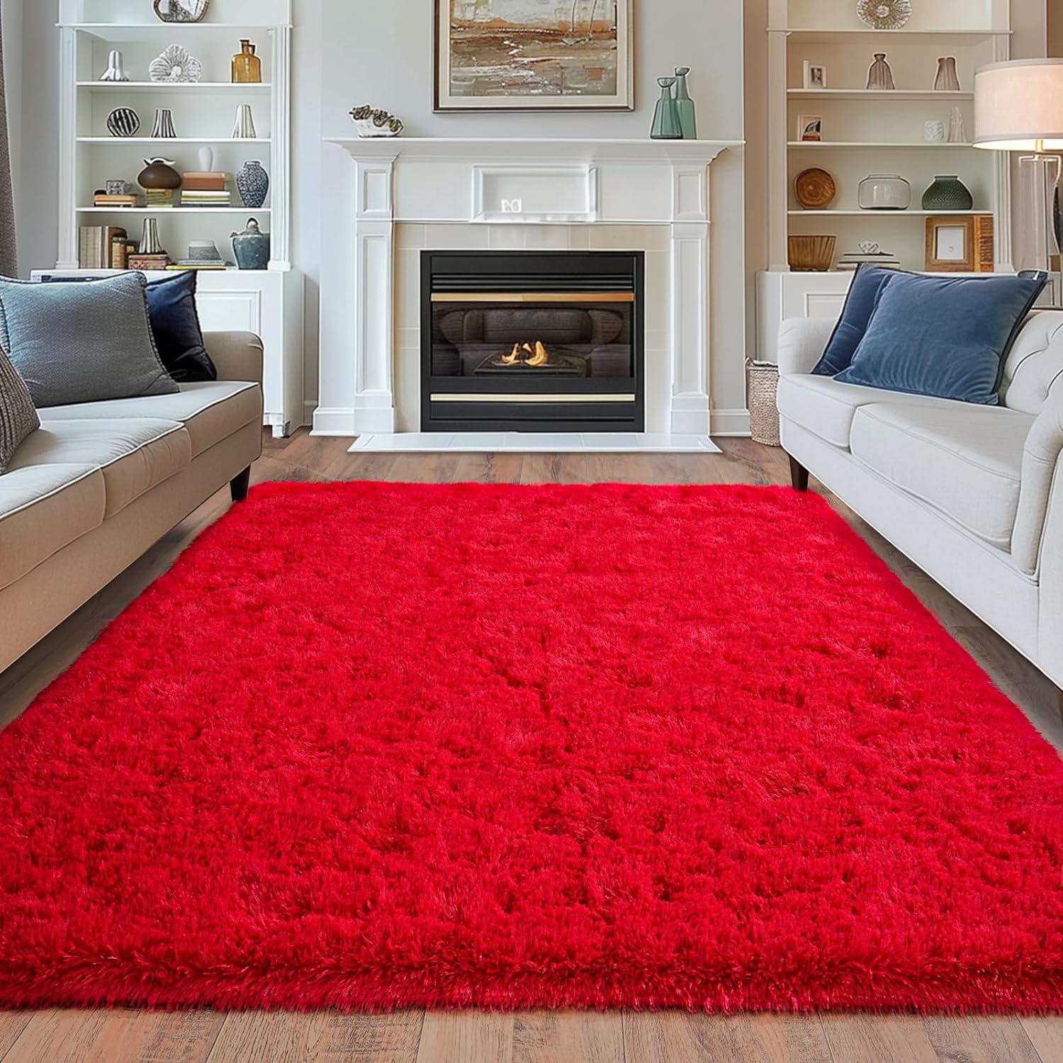 Softlife Super Soft Rug For Living Room Fluffy Rugs For Dorm Room Cute Plush carpet For Bedroom,8' x 10',Red