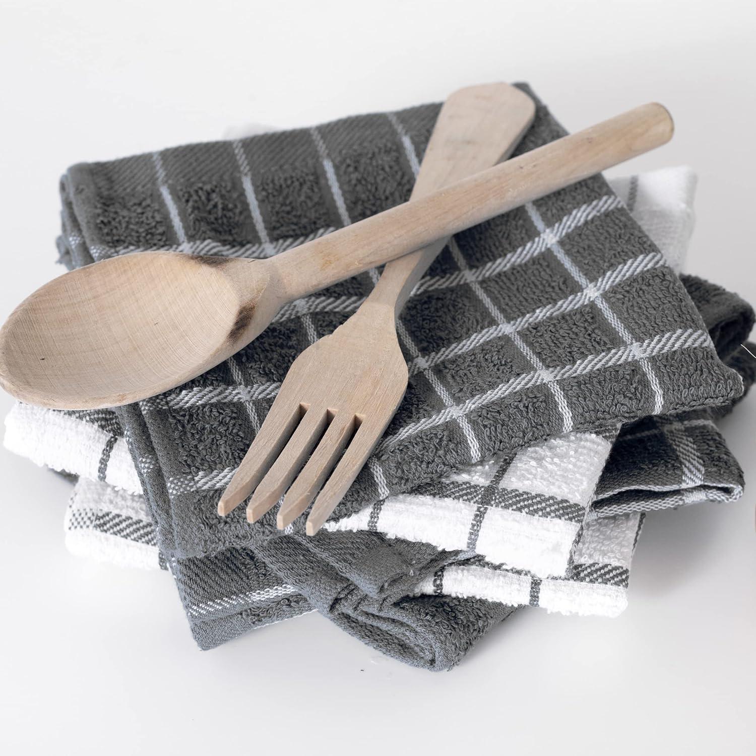 John Ritzenthaler Co. Ritz 3-Pack Terry Check Kitchen Towel Set and 6-Pack Terry Check Dish Cloth Set, Grey