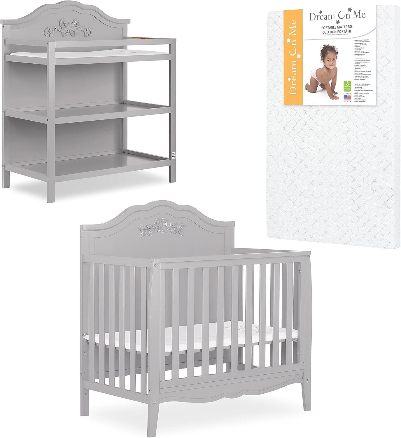 Dream On Me Jasmine 4-in-1 Convertible Mini Crib, New Zealand Pinewood, White