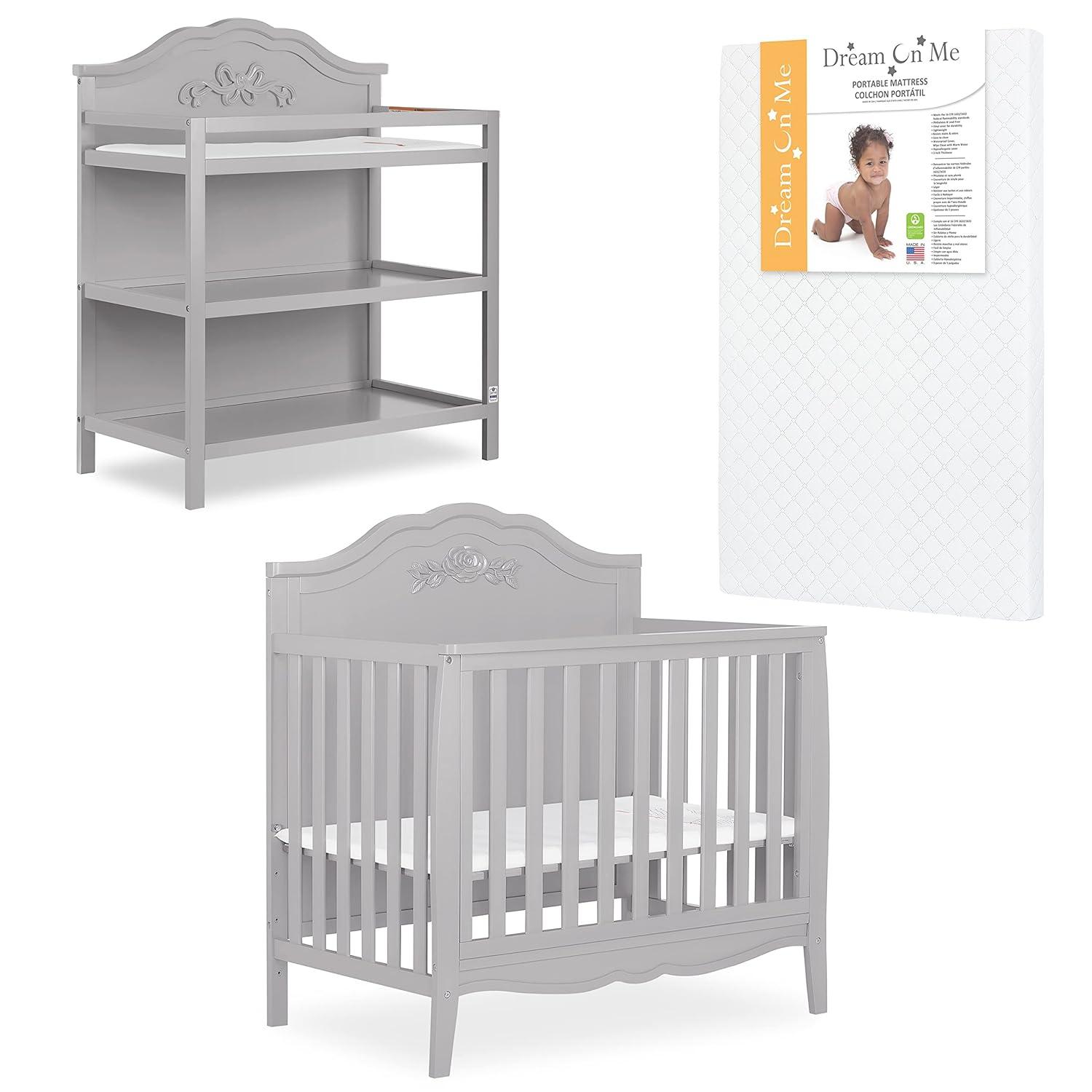 Dream On Me Jasmine 4-in-1 Convertible Mini Crib, New Zealand Pinewood, White