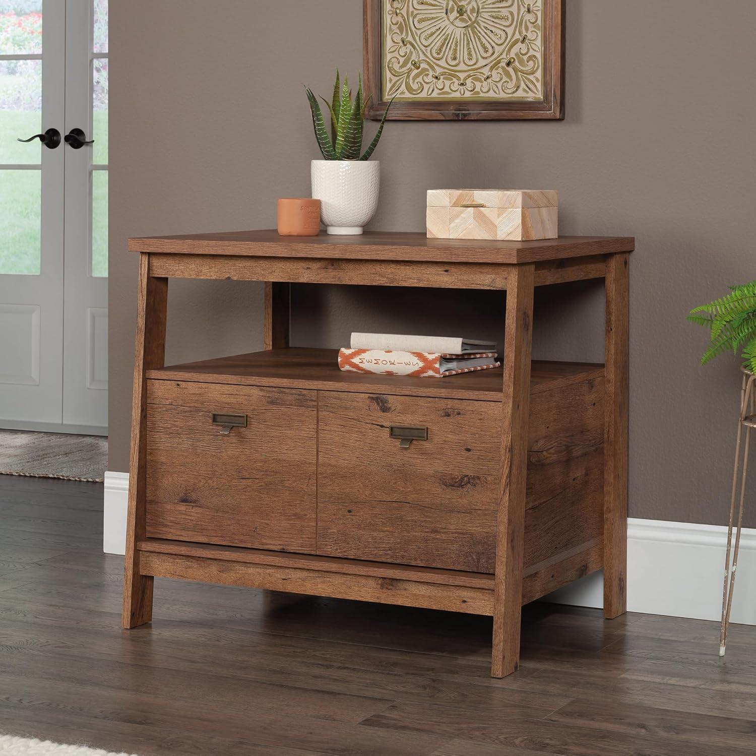 Vintage Oak Lateral File Cabinet with Open Shelf