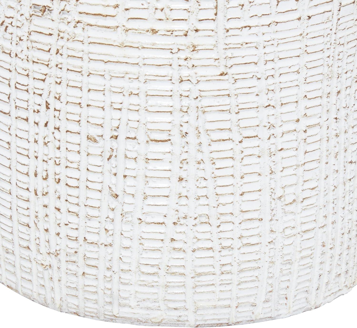 DecMode 11" Carved White Ceramic Vase with Crosshatch Design
